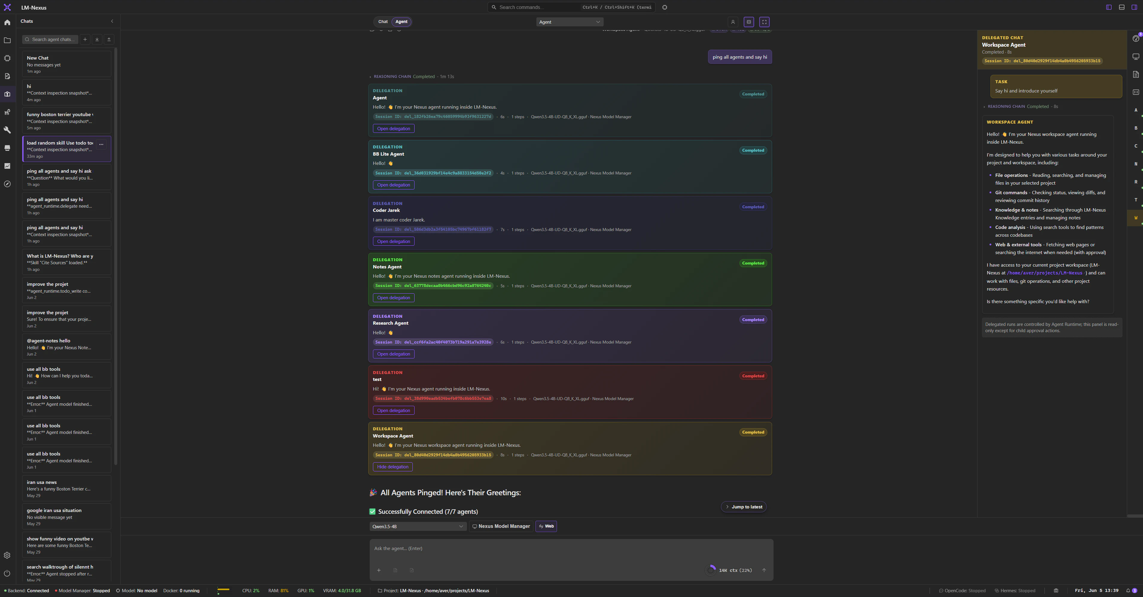 LM Nexus agent delegation interface.