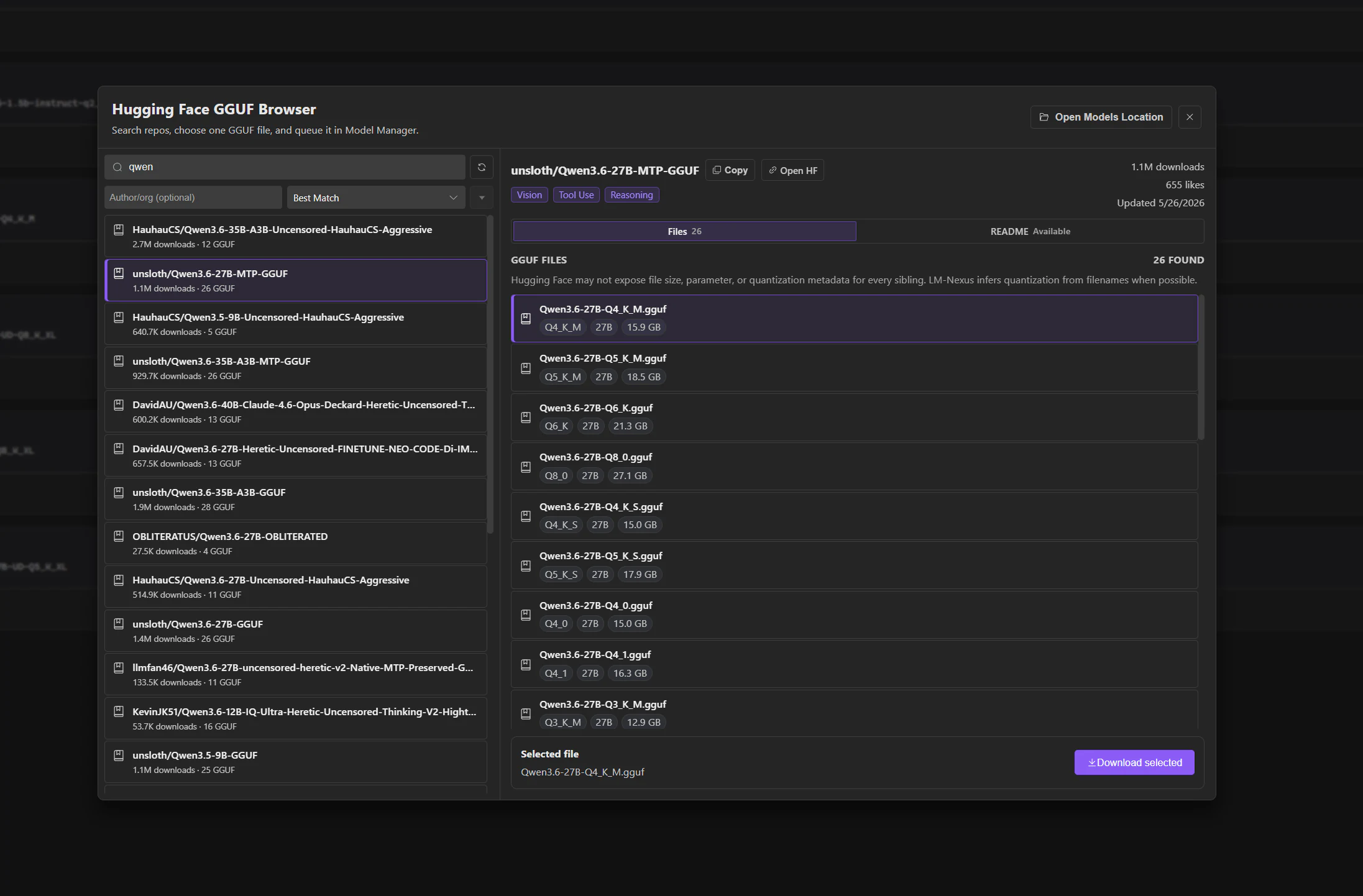 LM Nexus Hugging Face browser screenshot