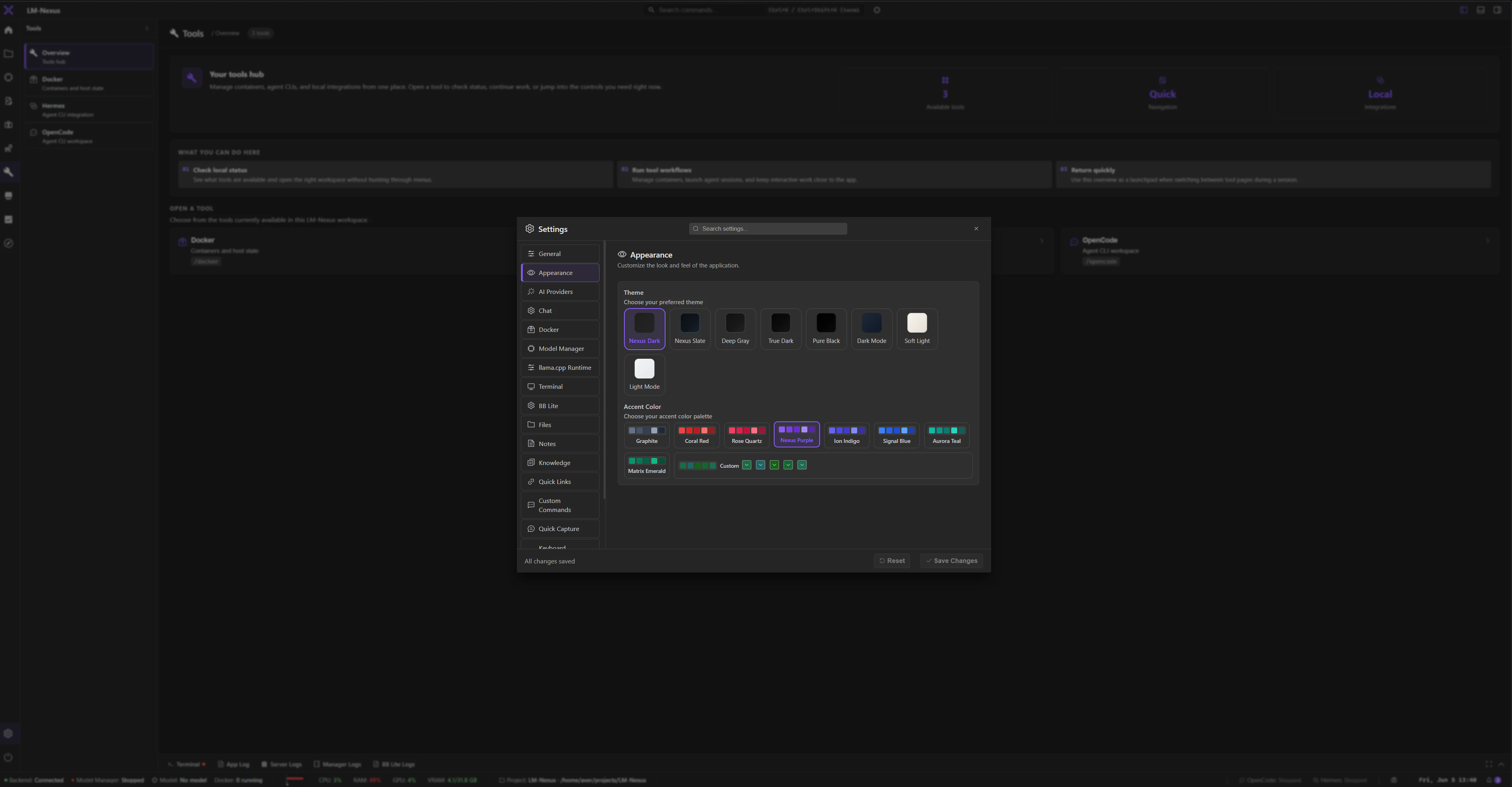 LM Nexus settings screenshot